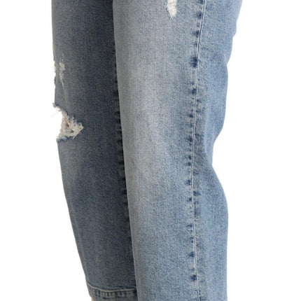 Dolce & Gabbana Blue Tattered Cotton Denim Capri Cropped Jeans