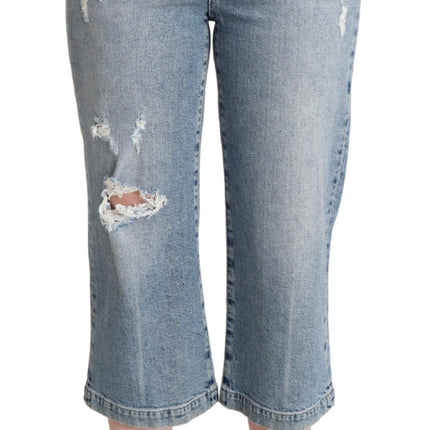 Dolce & Gabbana Blue Tattered Cotton Denim Capri Cropped Jeans