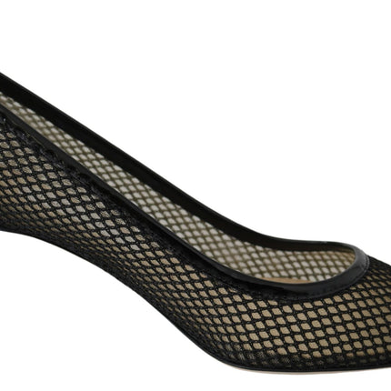 Jimmy Choo Black Mesh and Leather Amika 50 Pumps