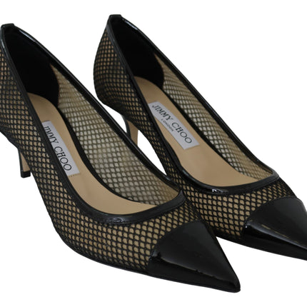 Jimmy Choo Black Mesh and Leather Amika 50 Pumps