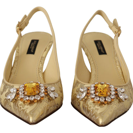 Dolce & Gabbana Gold Crystal Slingbacks Pumps Heels Shoes