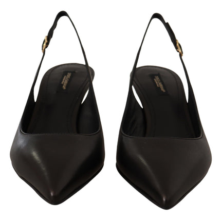 Dolce & Gabbana Black Leather Slingbacks Heels Pumps Shoes