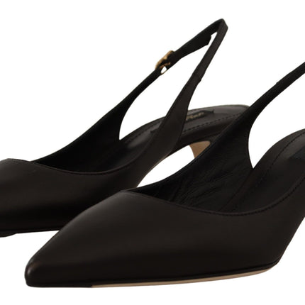 Dolce & Gabbana Black Leather Slingbacks Heels Pumps Shoes