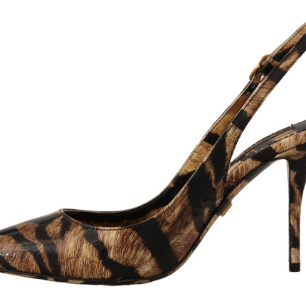 Dolce & Gabbana Brown Slingbacks Leather Tiger Shoes
