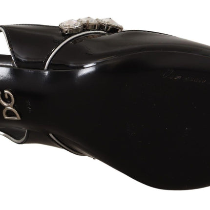 Dolce & Gabbana Black Patent Leather Crystal Slingbacks Shoes