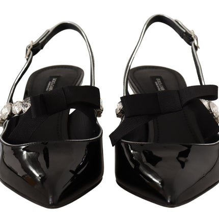 Dolce & Gabbana Black Patent Leather Crystal Slingbacks Shoes