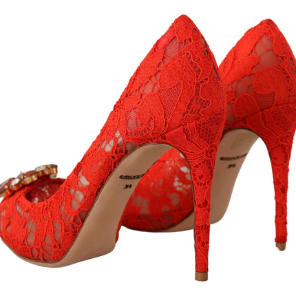 Dolce & Gabbana Red Taormina Lace Crystal Heels Pumps