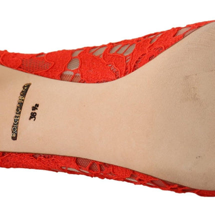 Dolce & Gabbana Red Taormina Lace Crystal Heels Pumps