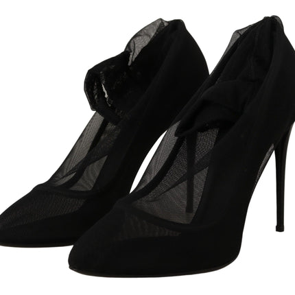 Dolce & Gabbana Black Tulle Stretch Boots Pumps Shoes