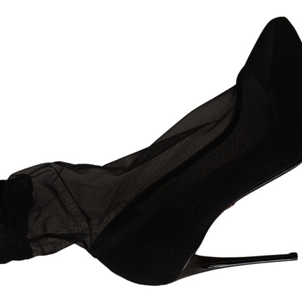 Dolce & Gabbana Black Tulle Stretch Boots Pumps Shoes