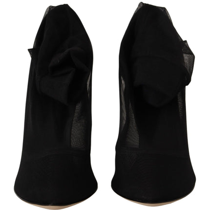 Dolce & Gabbana Black Stretch Tulle Stretch Boots Shoes