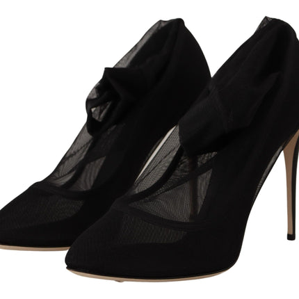 Dolce & Gabbana Black Stretch Tulle Stretch Boots Shoes