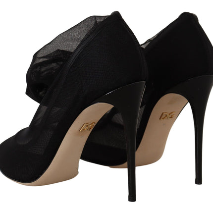 Dolce & Gabbana Black Stretch Tulle Stretch Boots Shoes