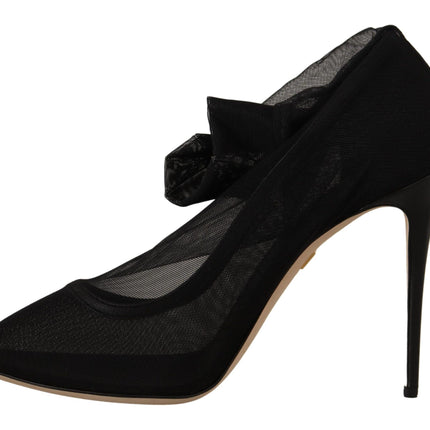 Dolce & Gabbana Black Stretch Tulle Stretch Boots Shoes