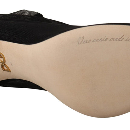 Dolce & Gabbana Black Stretch Tulle Stretch Boots Shoes