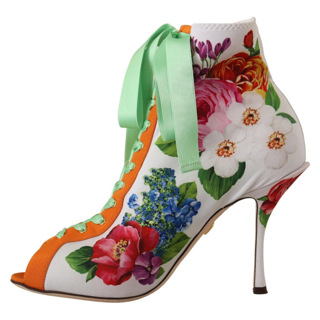 Dolce & Gabbana White Jersey Stretch Boots Open Toes Heels Shoes