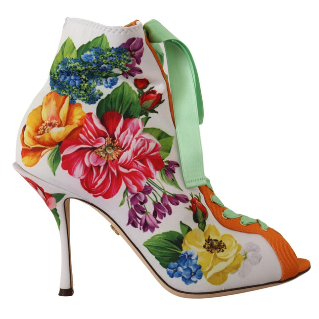 Dolce & Gabbana White Jersey Stretch Boots Open Toes Heels Shoes
