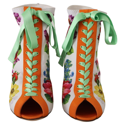 Dolce & Gabbana White Jersey Stretch Boots Open Toes Heels Shoes