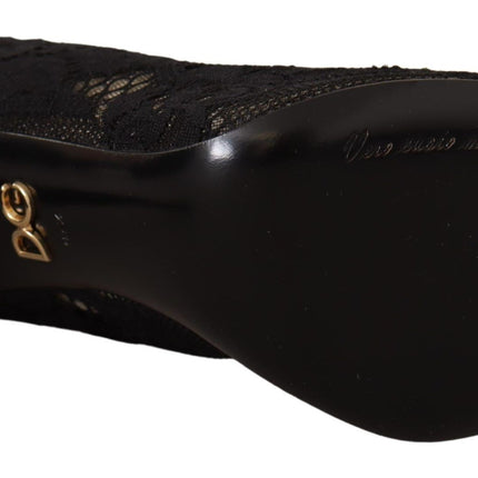 Dolce & Gabbana Black Stretch Socks Taormina Lace Boots Shoes
