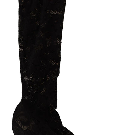 Dolce & Gabbana Black Stretch Socks Taormina Lace Boots Shoes