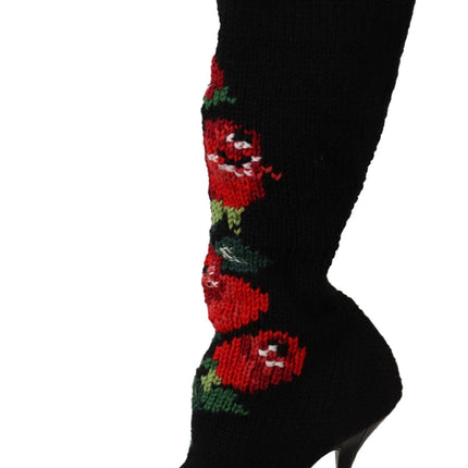 Dolce & Gabbana Black Stretch Socks Red Roses Booties Shoes
