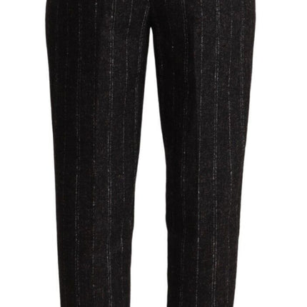 Dolce & Gabbana Black Striped High Waist Tapered Pants