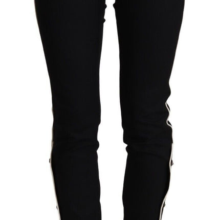Dolce & Gabbana Black Mid Waist Button Embellished Slim Fit Pants