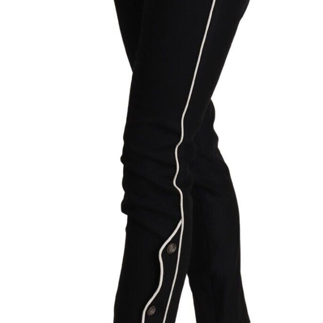Dolce & Gabbana Black Mid Waist Button Embellished Slim Fit Pants