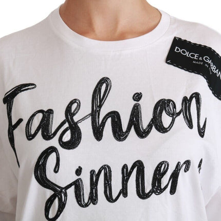 Dolce & Gabbana White Fashion Sinner Cotton Lace T-shirt Top