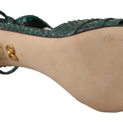 Dolce & Gabbana Green Python Strap Sandals Heels Shoes