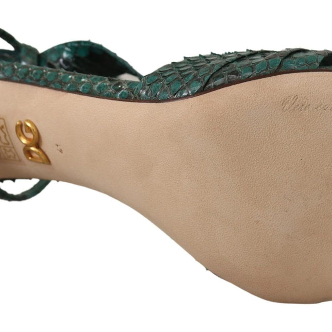 Dolce & Gabbana Green Python Strap Sandals Heels Shoes