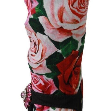 Dolce & Gabbana Black Floral Socks Crystal Jersey Boots Shoes