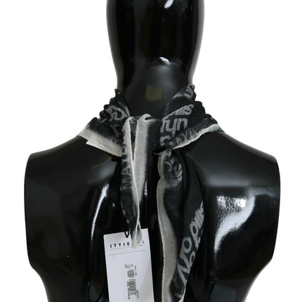 Costume National Dark Gray Wool Foulard Branded Scarf