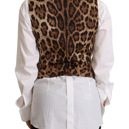 Dolce & Gabbana Brown Checkered Leopard V-neck Sleeveless Vest Top