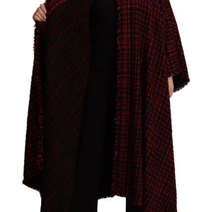 Dolce & Gabbana Black Red Cotton Checkered Over Coat Jacket