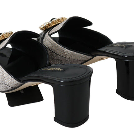 Dolce & Gabbana Black Gray Exotic Leather Crystals Sandals Shoes