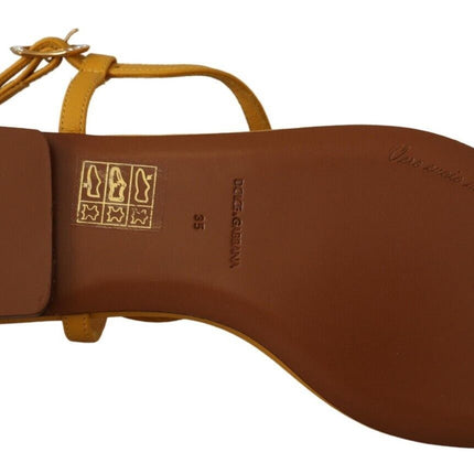 Dolce & Gabbana Mustard Leather Devotion Flats Sandals Shoes