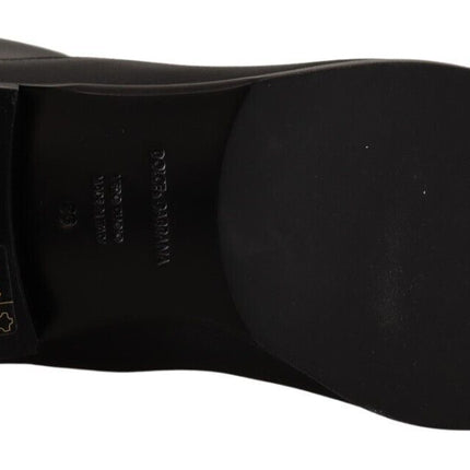 Dolce & Gabbana Black Leather Flats Logo Short Boots Shoes