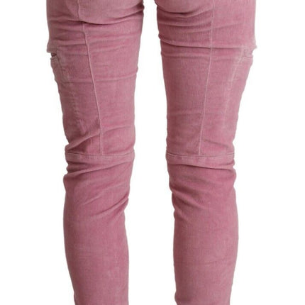 Acht Pink Cotton Low Waist Skinny Denim Cargo Jeans
