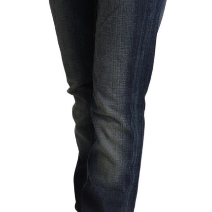 Acht Dark Blue Washed Cotton Skinny Denim Low Waist Jeans