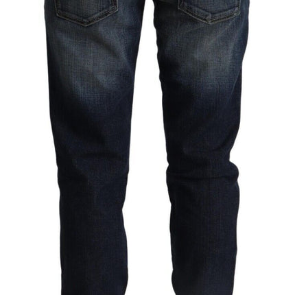 Acht Dark Blue Washed Cotton Skinny Denim Low Waist Jeans