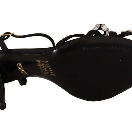 Dolce & Gabbana Black Crystals Ankle Strap Heels Sandals Shoes