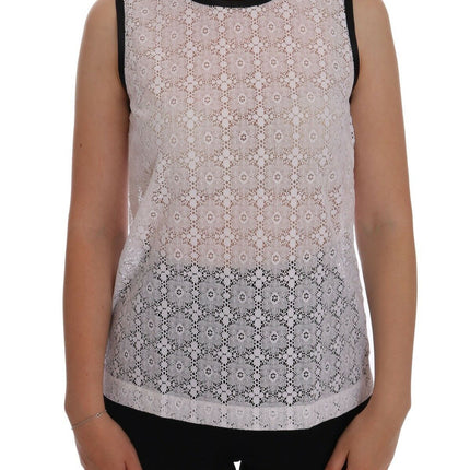 Dolce & Gabbana White Lace Floral Nylon Tank T-shirt