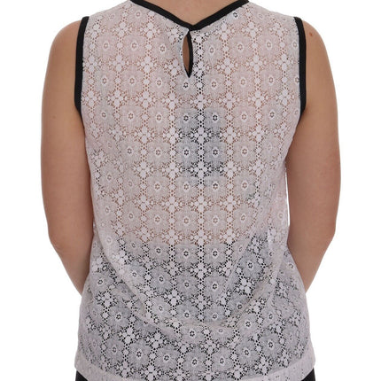 Dolce & Gabbana White Lace Floral Nylon Tank T-shirt