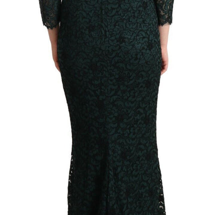Dolce & Gabbana Green Floral Lace Maxi Floor Length Dress