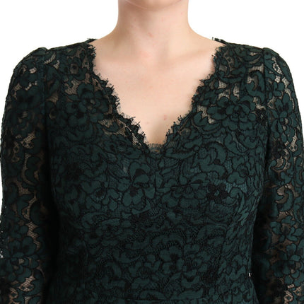 Dolce & Gabbana Green Floral Lace Maxi Floor Length Dress