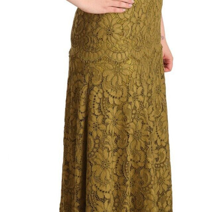 Dolce & Gabbana Brown Floral Lace Maxi Floor Length Dress