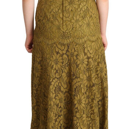 Dolce & Gabbana Brown Floral Lace Maxi Floor Length Dress