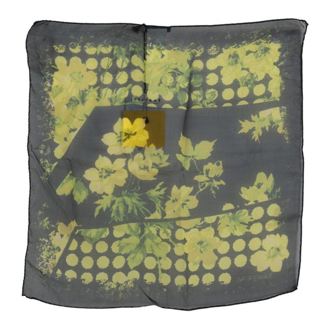 GF Ferre Black Yellow Floral Wrap Shawl Foulard Scarf