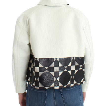 Andrea Pompilio White Black Cropped Leather Jacket